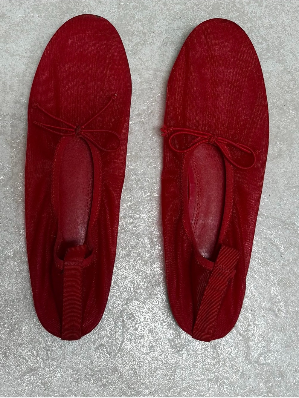 H&M Red Mesh Ballet Flats with Bow Accent